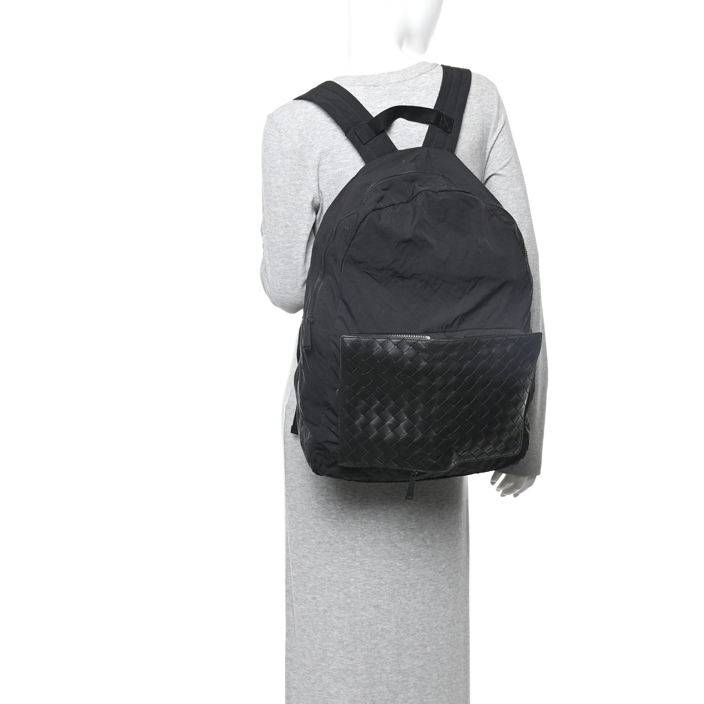 Nappa Nylon Intreccio Packable Backpack Black