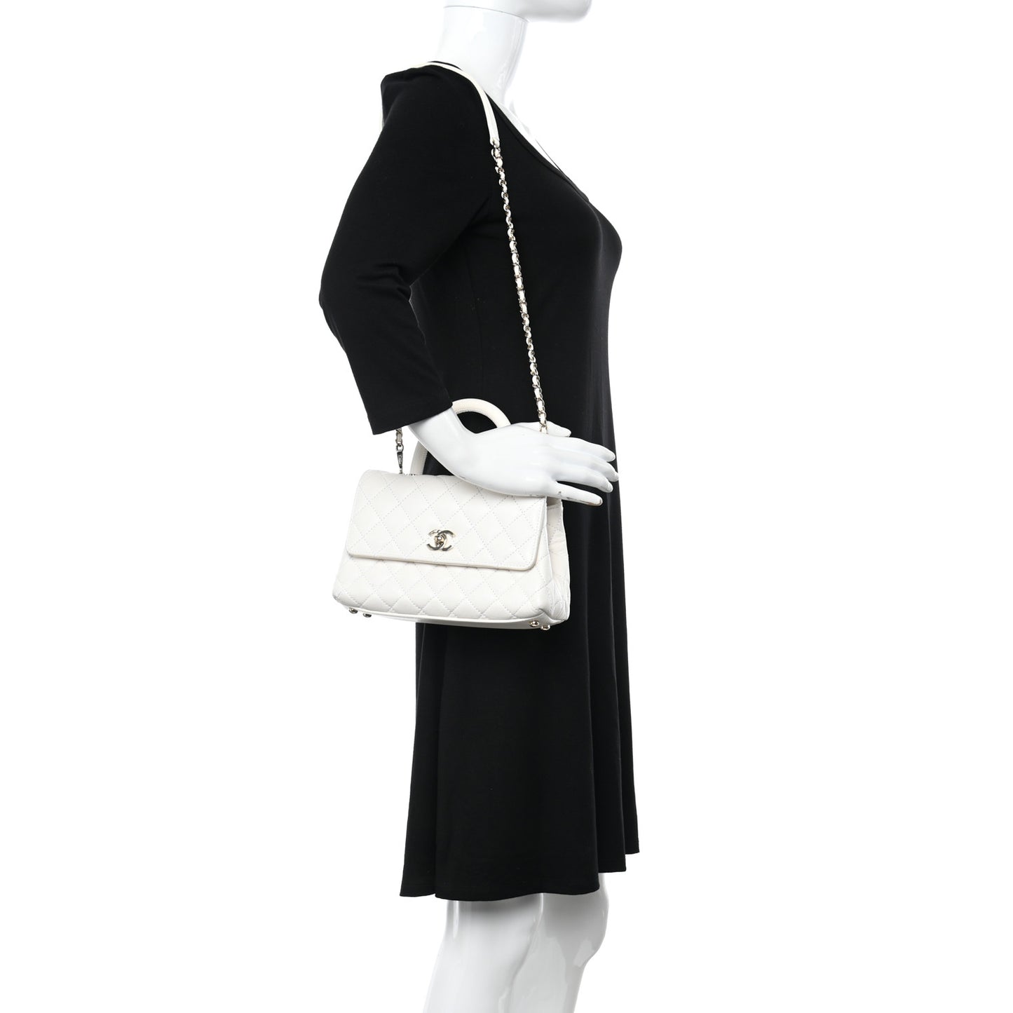 Caviar Quilted Mini Coco Handle Flap White