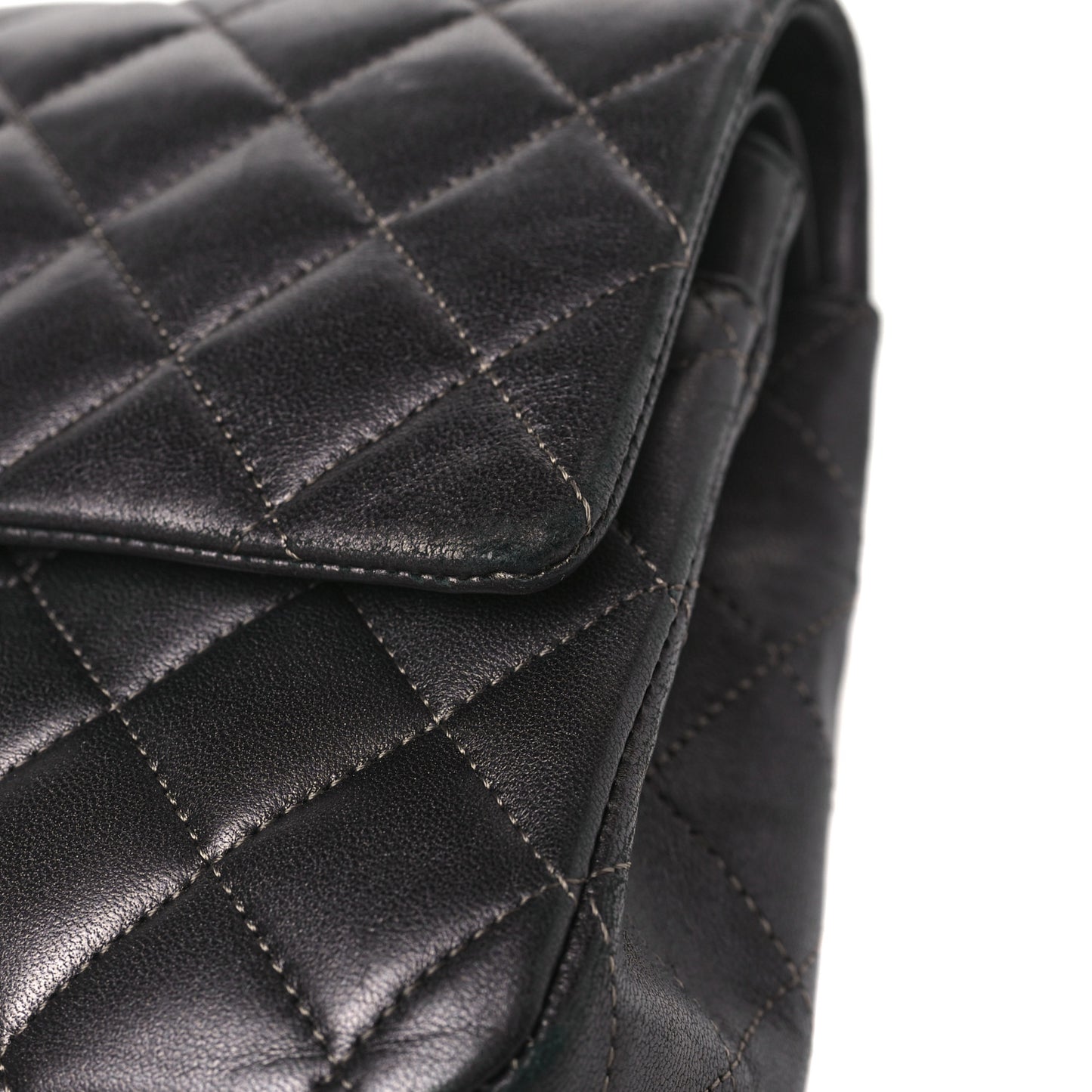 Metallic Lambskin Quilted Medium Double Flap Pewter