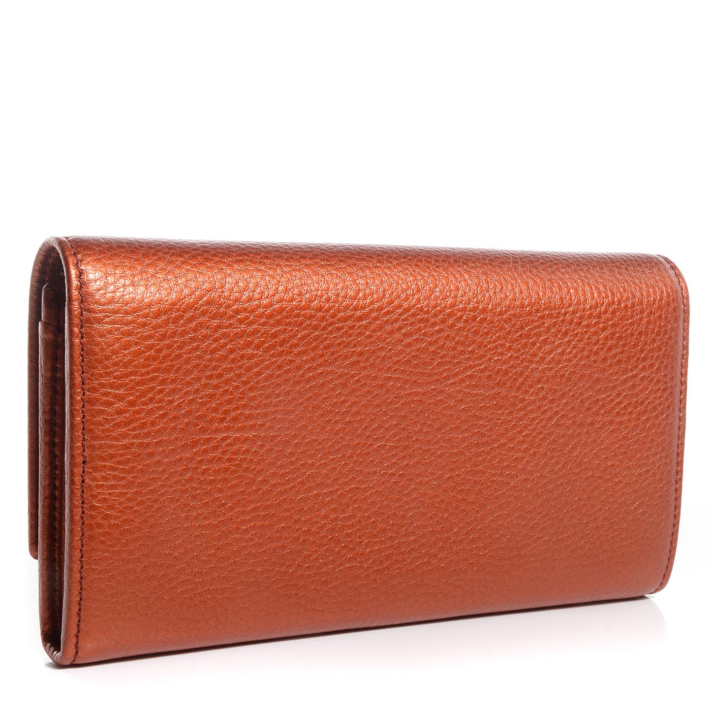 Metallic Pebbled Calfskin Soho Continental Wallet Burnt Orange