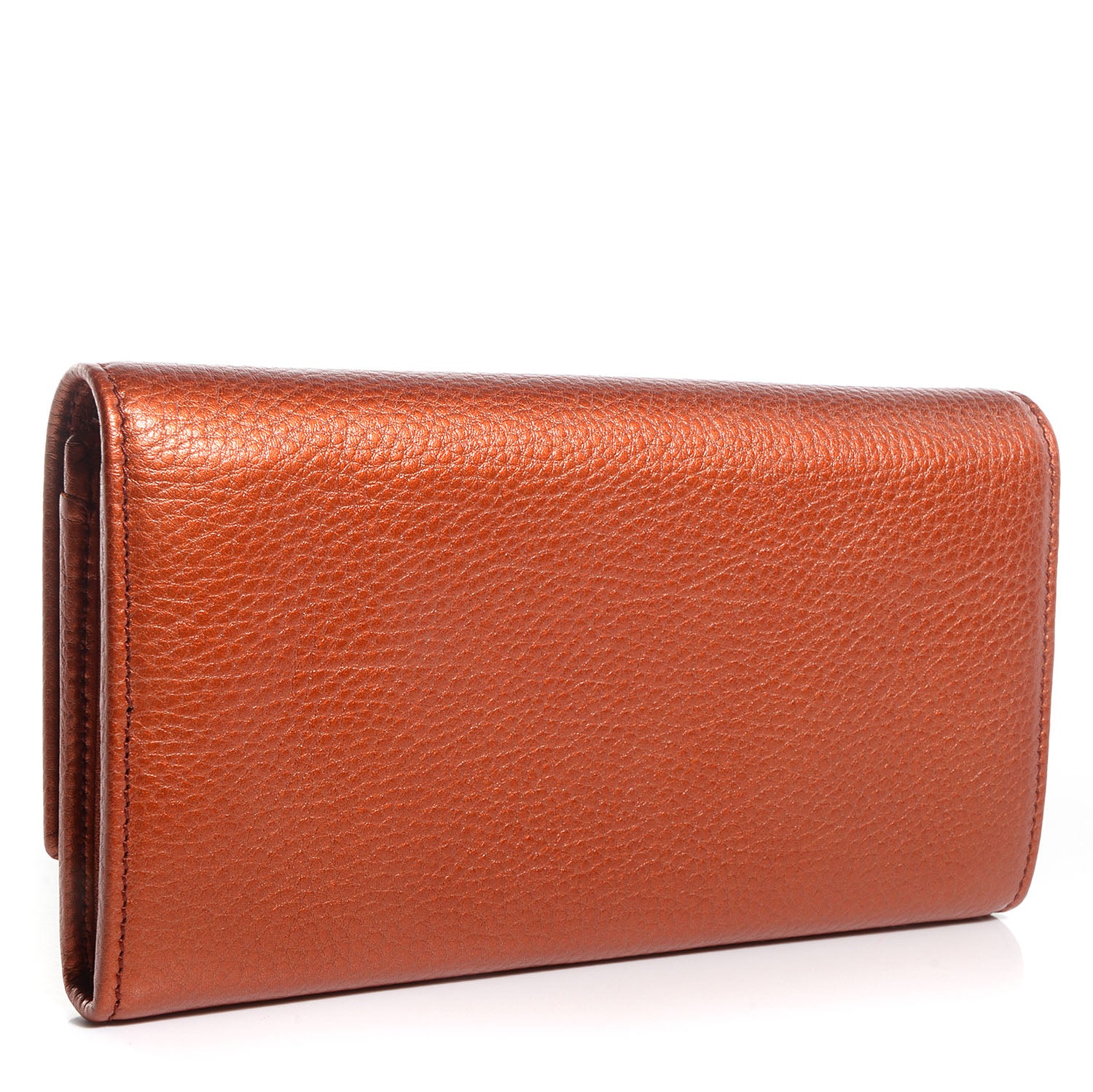 Gucci Metallic Pebbled Calfskin Soho Continental Wallet Burnt Orange 3 of 8