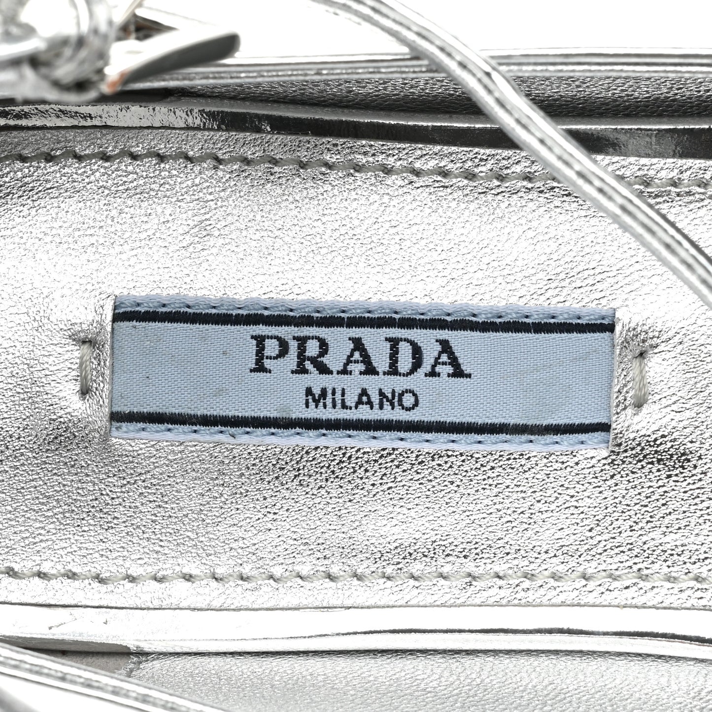 Metallic Calfskin Metal Triangle Logo Ankle Strap Ballerinas 36.5 Silver