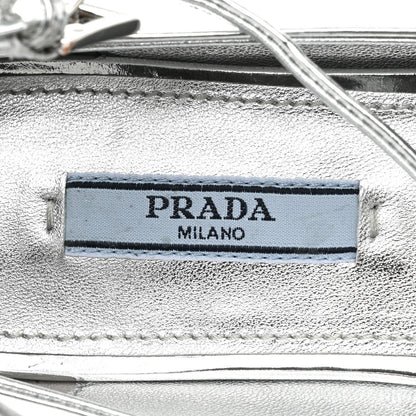 Prada Metallic Calfskin Metal Triangle Logo Ankle Strap Ballerinas 36.5 Silver 7 of 10