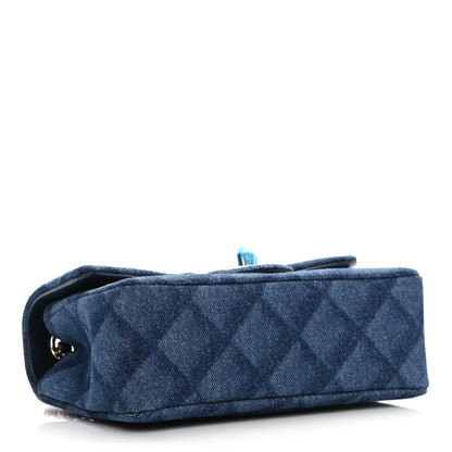 Chanel Printed Denim Quilted Mini Rectangular Flap Dark Blue 4 of 8
