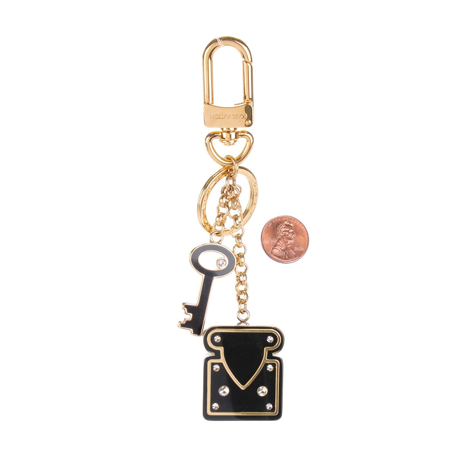Louis Vuitton Crystal LV Lock Key Holder Bag Charm Black 2 of 6