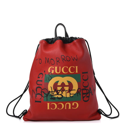 Gucci Calfskin Coco Capitan Logo Drawstring Backpack Hibiscus Red 1 of 7