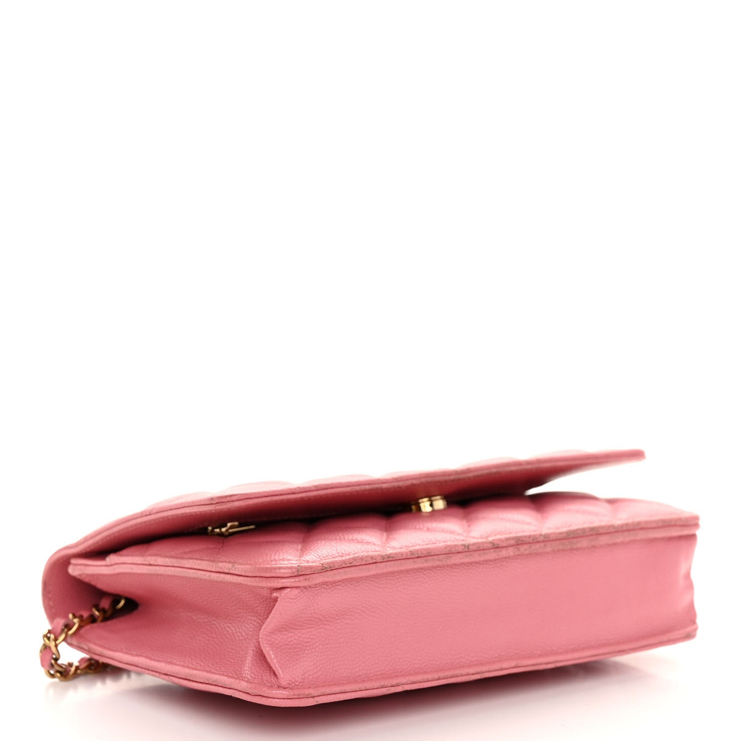 Shiny Caviar Quilted Wallet On Chain WOC Pink