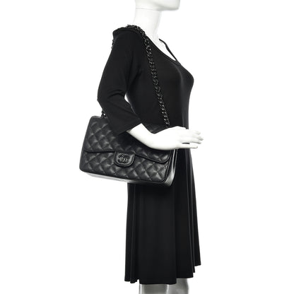 Chanel Crumpled Calfskin Quilted Jumbo Double Flap So Black 2 of 15