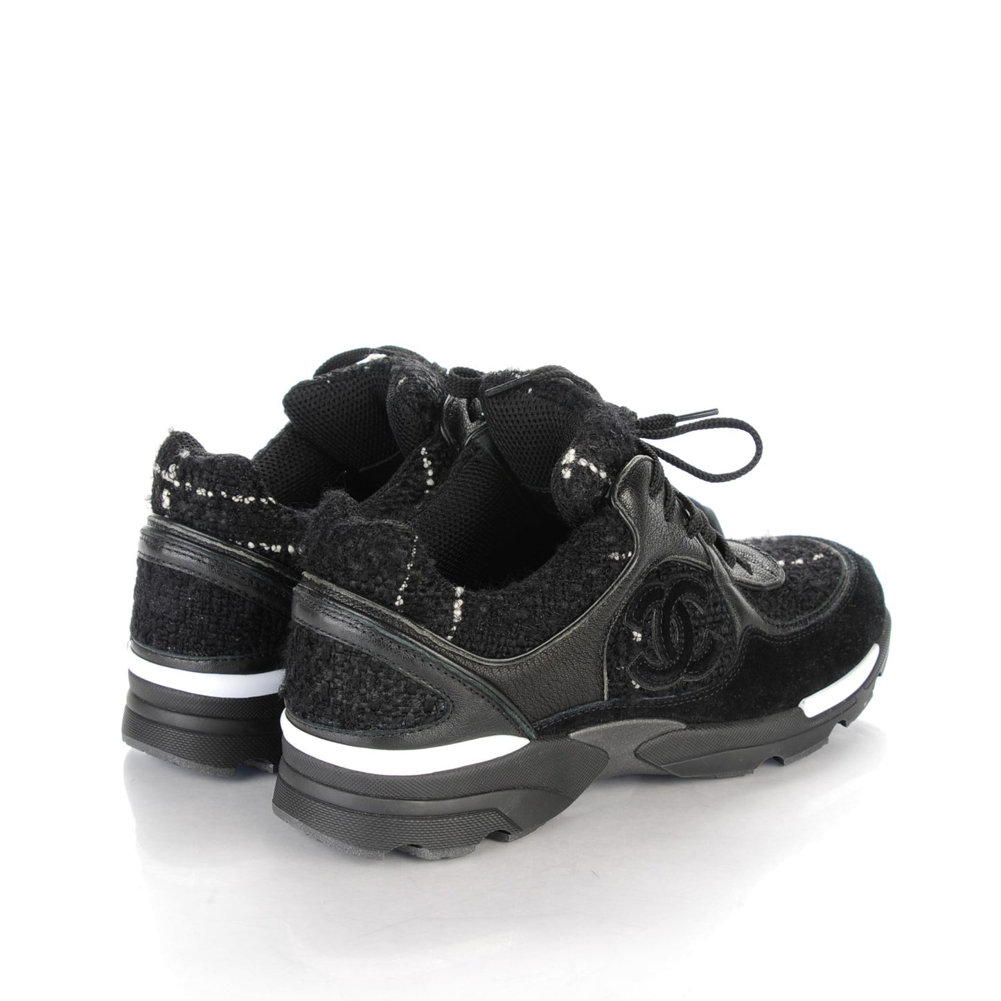 Suede Tweed Goatskin CC Sneakers 35 Black