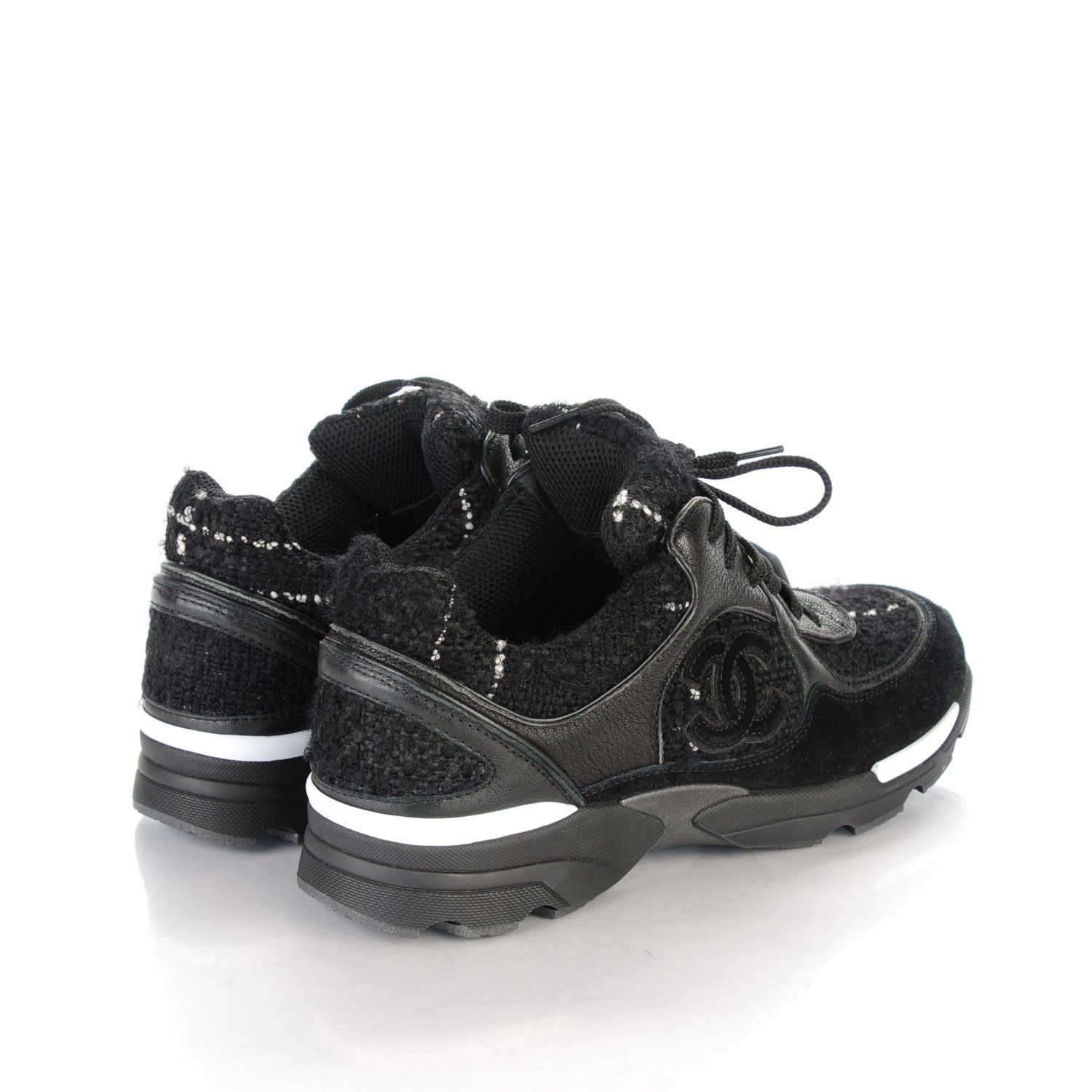 Chanel Suede Tweed Goatskin CC Sneakers 35 Black 4 of 7