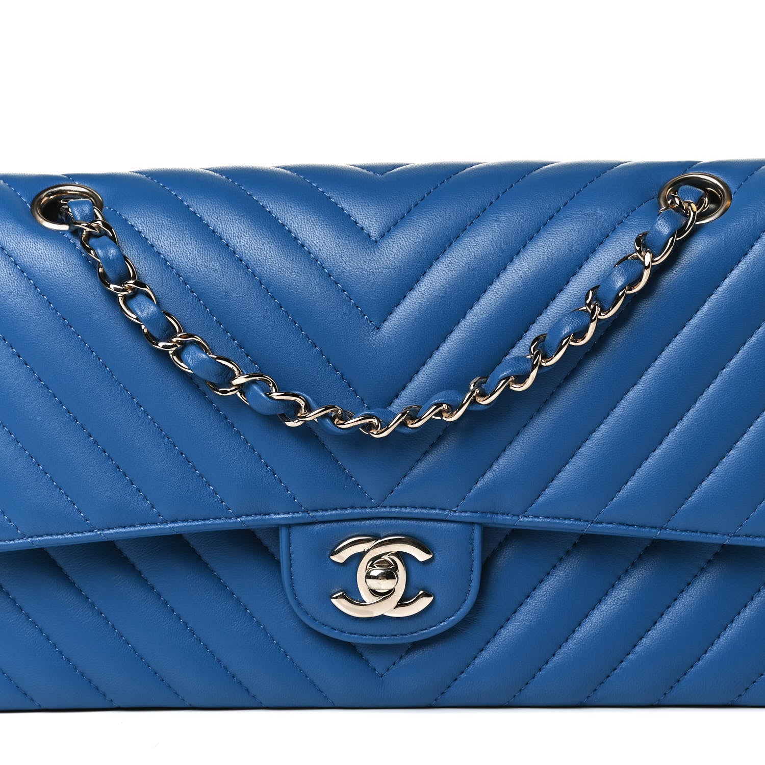 Chanel Lambskin Chevron Quilted Medium Double Flap Blue 7 of 14