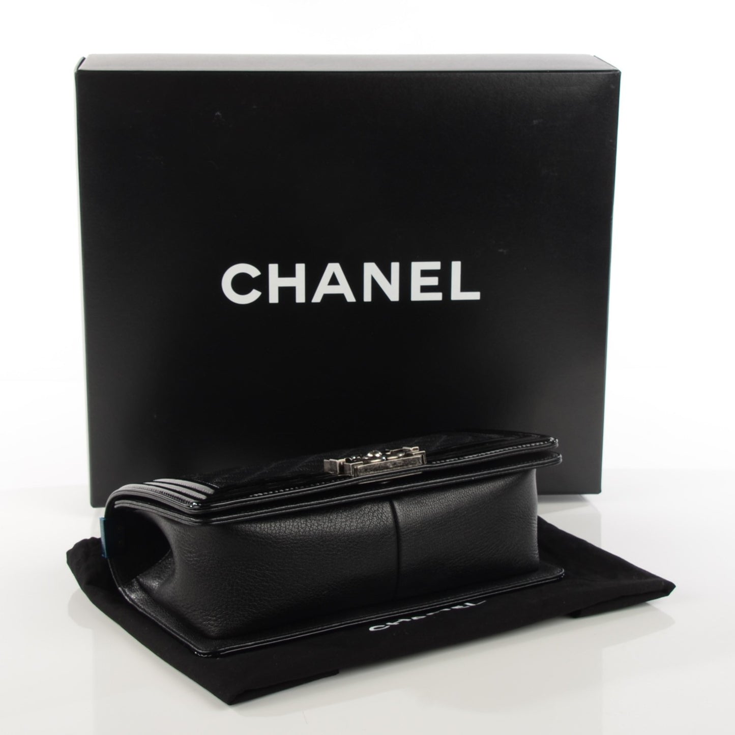 Goatskin Quilted Patent Medium Duo Boy Flap Black