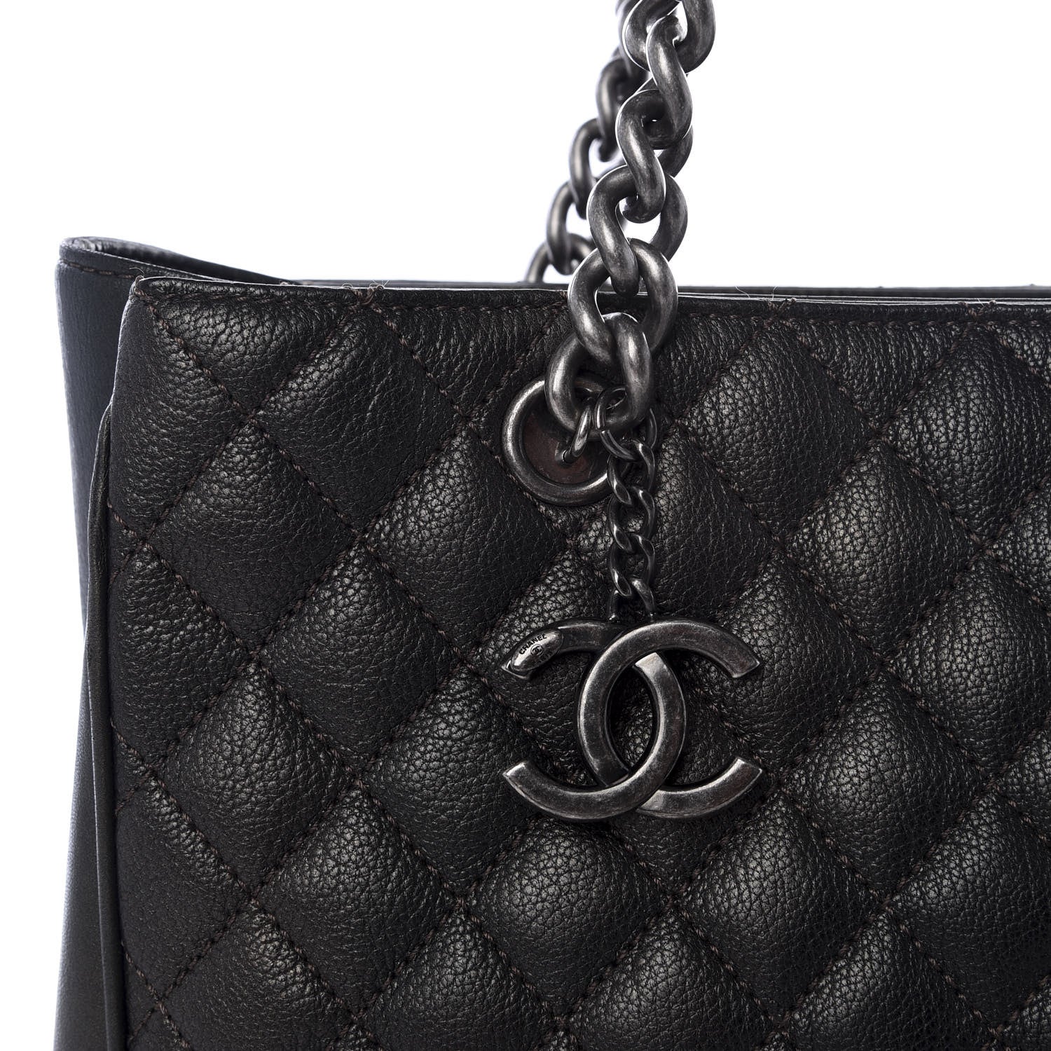 Chanel Metallic Goatskin Quilted Medium Rock In Rome Tote Charcoal 9 of 9