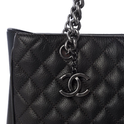 Chanel Metallic Goatskin Quilted Medium Rock In Rome Tote Charcoal 9 of 9