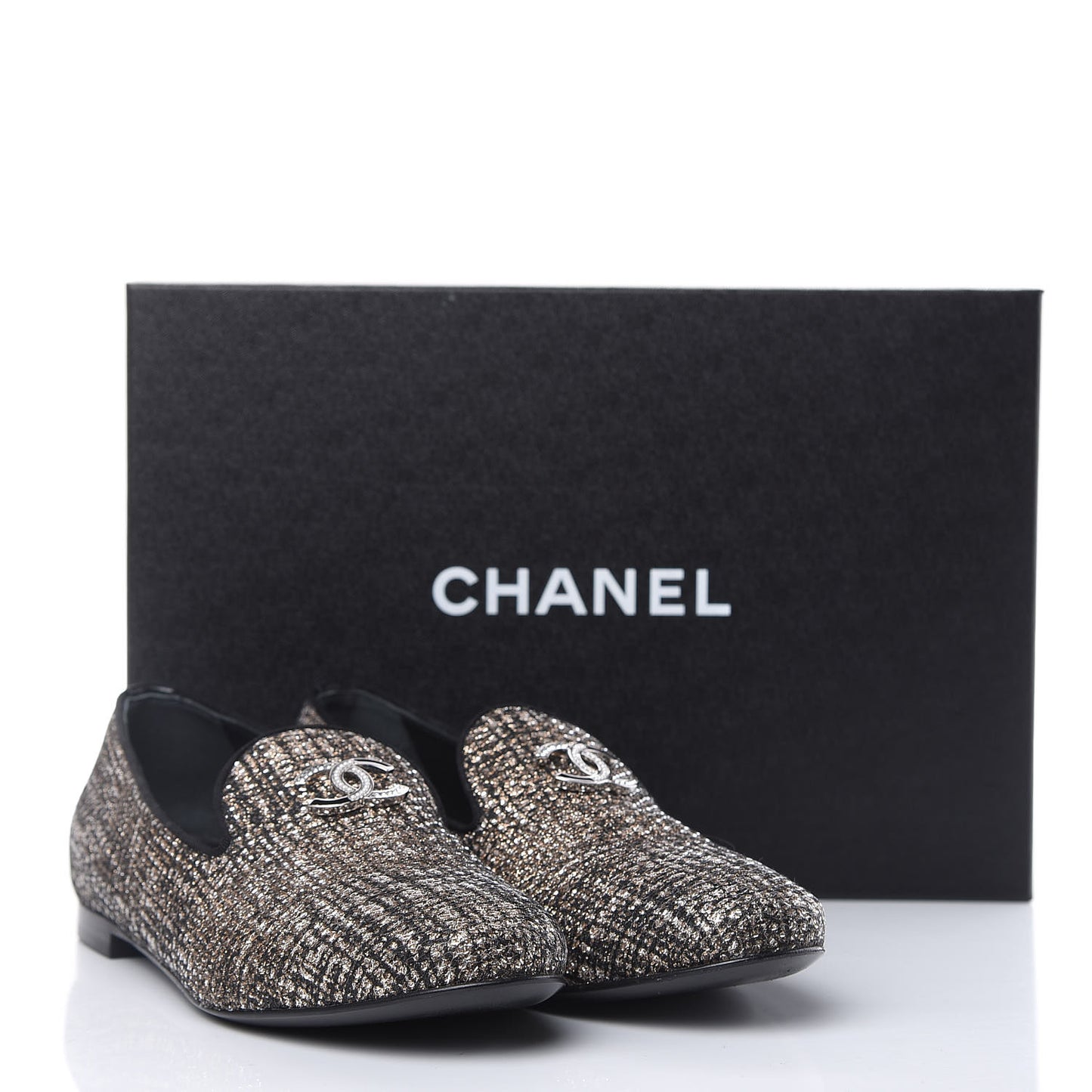 Fantasy Tweed CC Mocassin Loafers 38.5 Pink Black