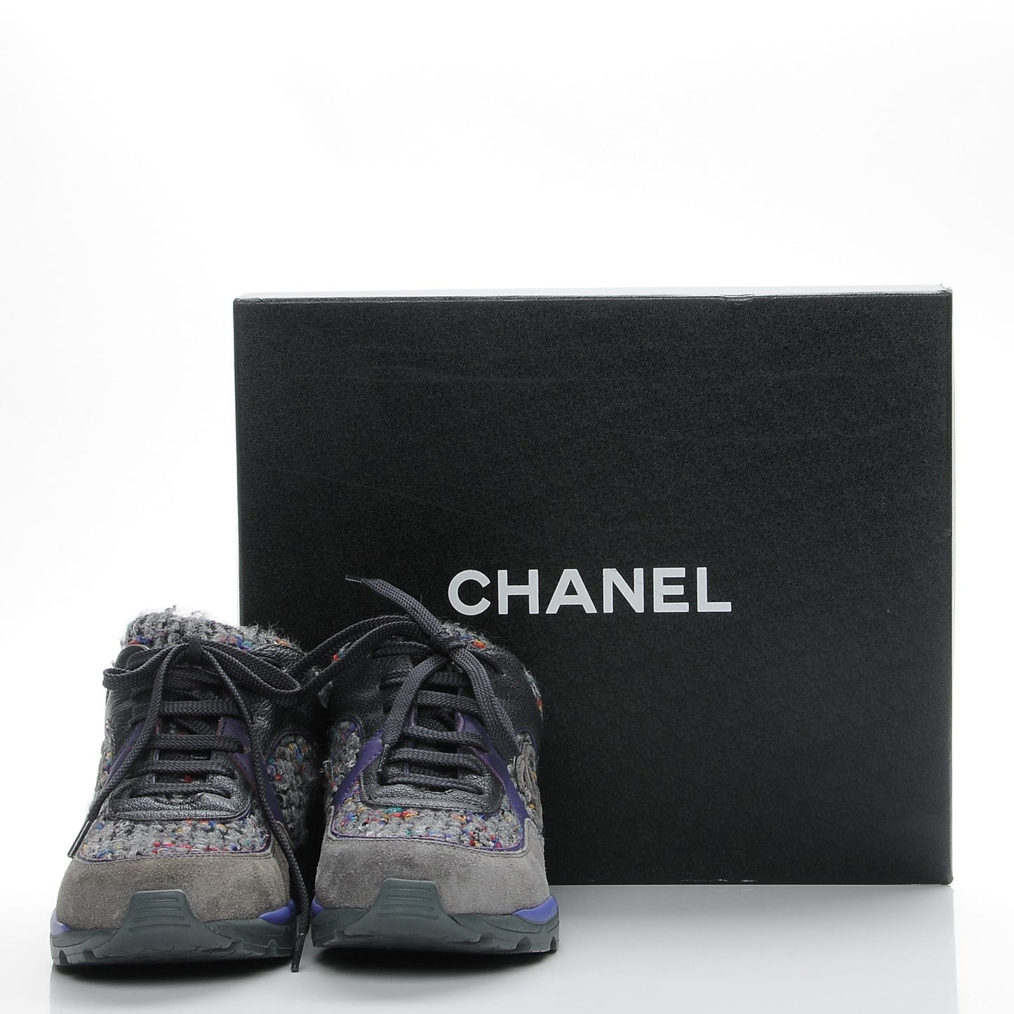 Suede Tweed Goatskin CC Sneakers 36 Grey Purple