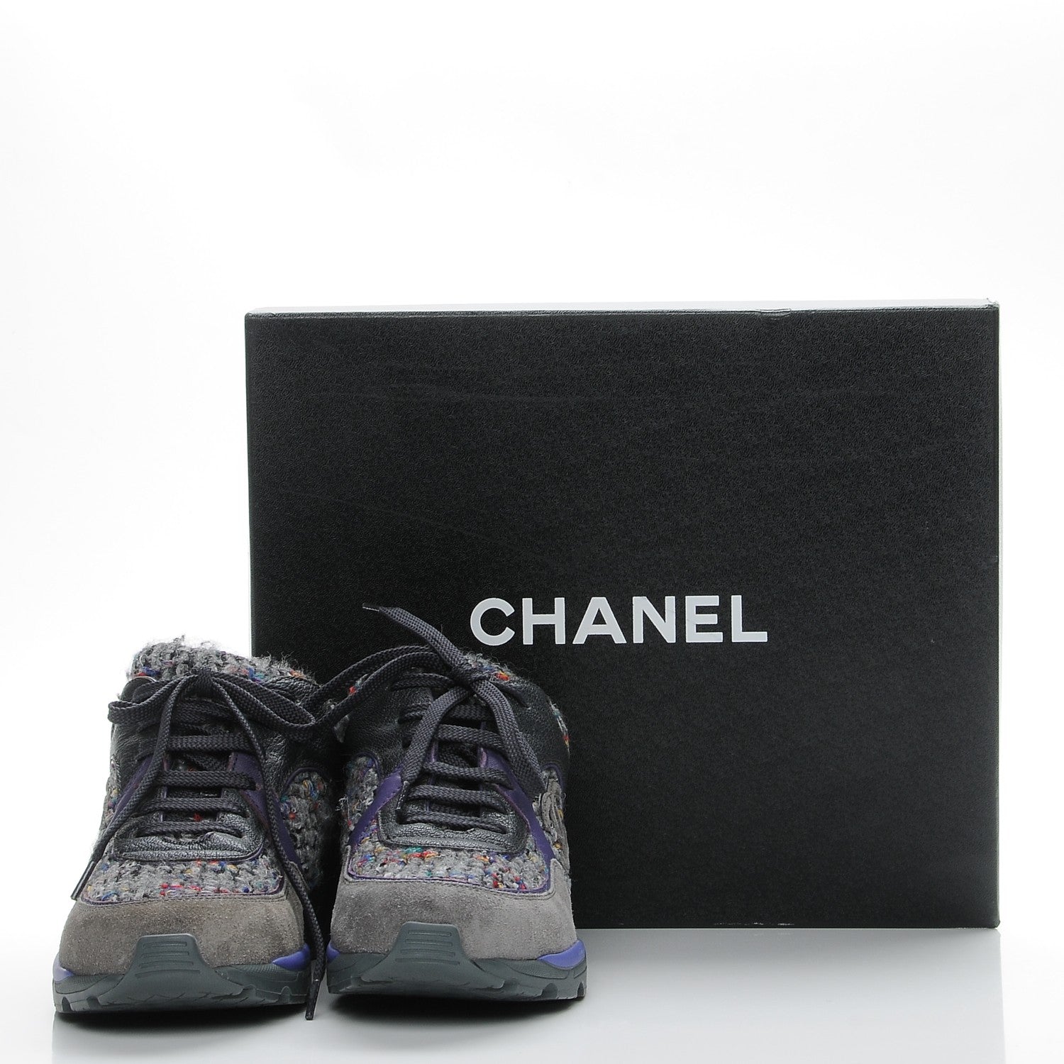 Chanel Suede Tweed Goatskin CC Sneakers 36 Grey Purple 9 of 9