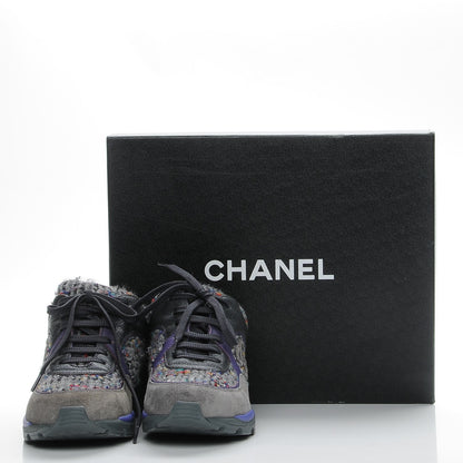 Chanel Suede Tweed Goatskin CC Sneakers 36 Grey Purple 9 of 9