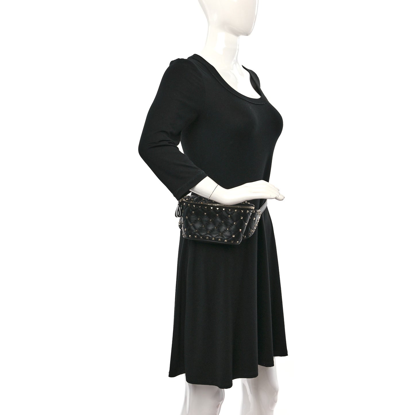 Lambskin Rockstud Spike Belt Bag 85 Black