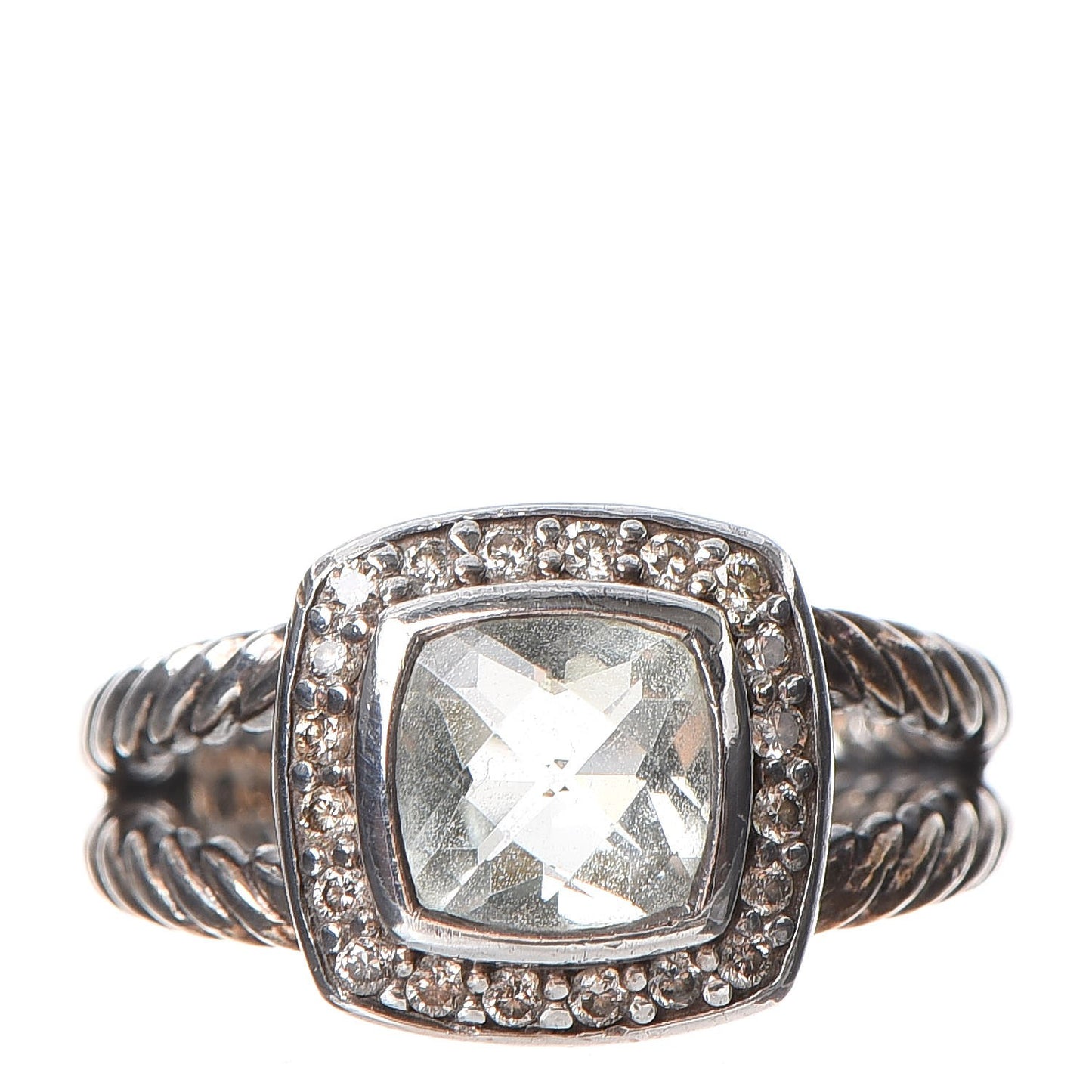 Sterling Silver Diamond Prasiolite 7mm Petite Albion Ring 50.6 5.5