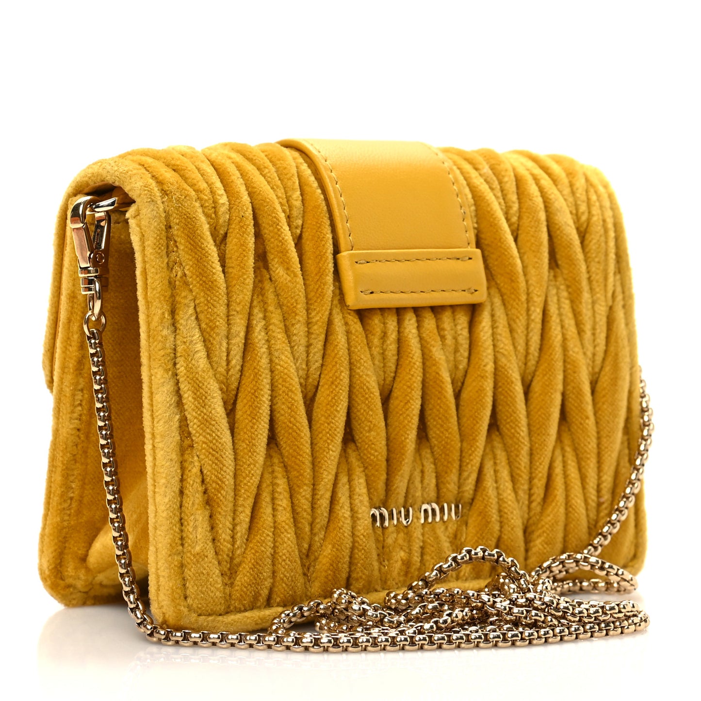 Velluto Matelasse Crystal Embellished Chain Shoulder Bag Senape