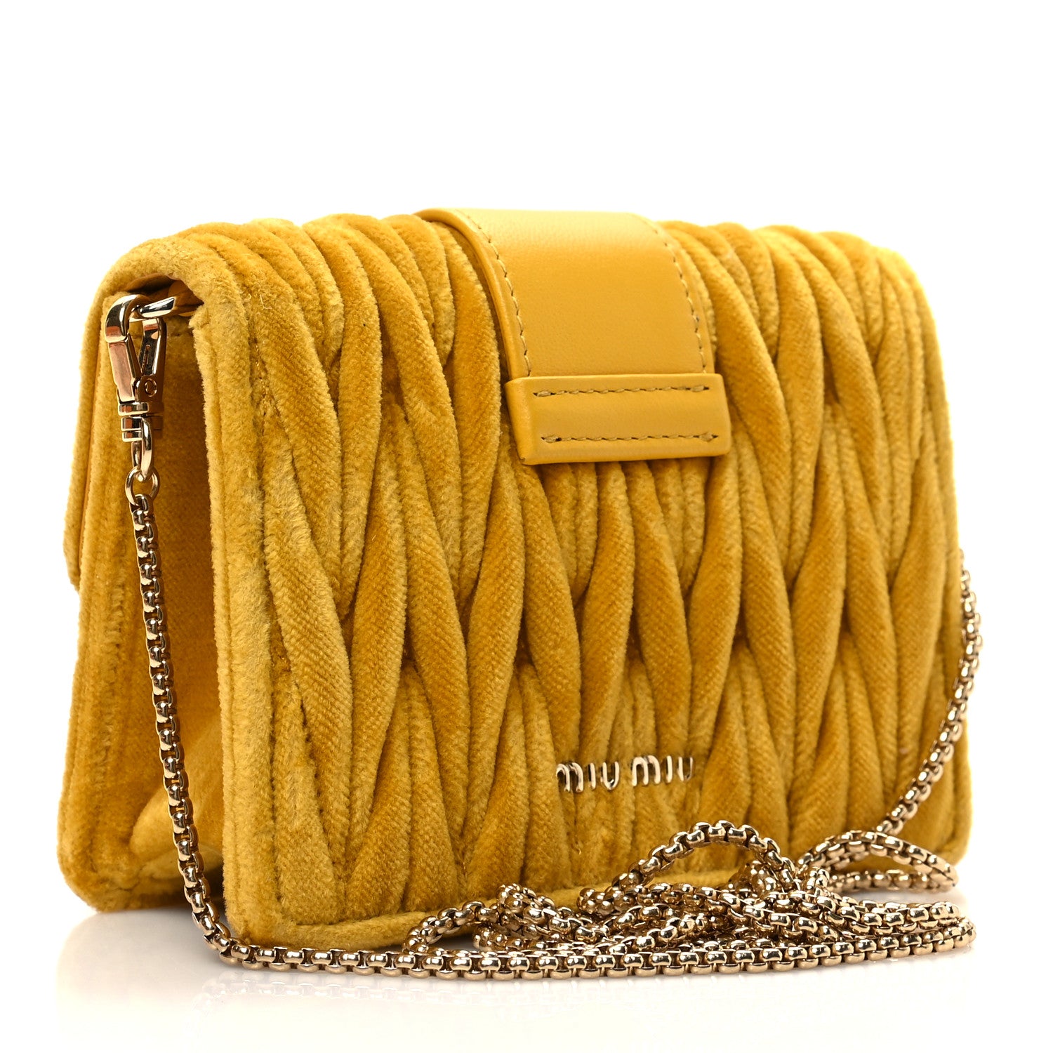 Miu Miu Velluto Matelasse Crystal Embellished Chain Shoulder Bag Senape 2 of 6