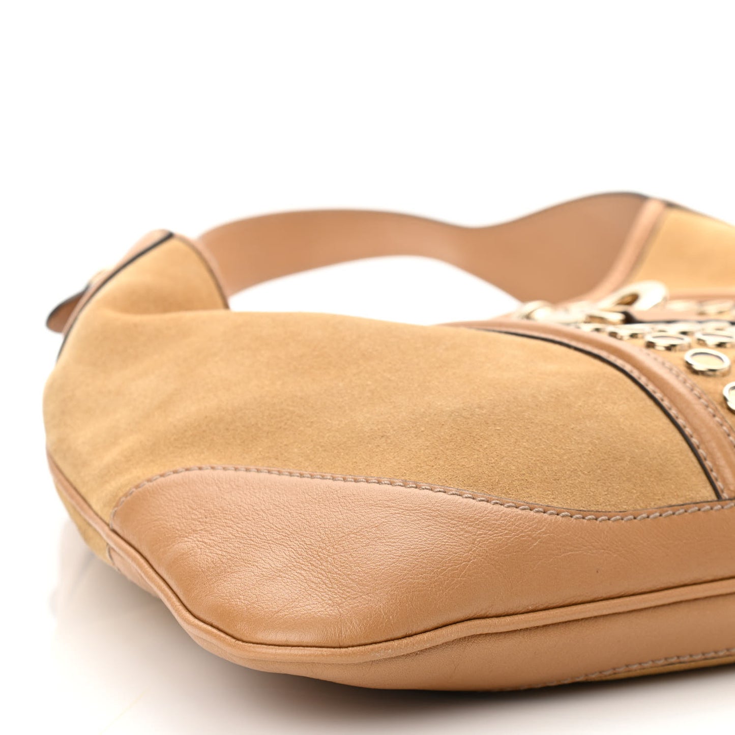 Suede Studded Jackie O Bouvier Hobo Light Brown