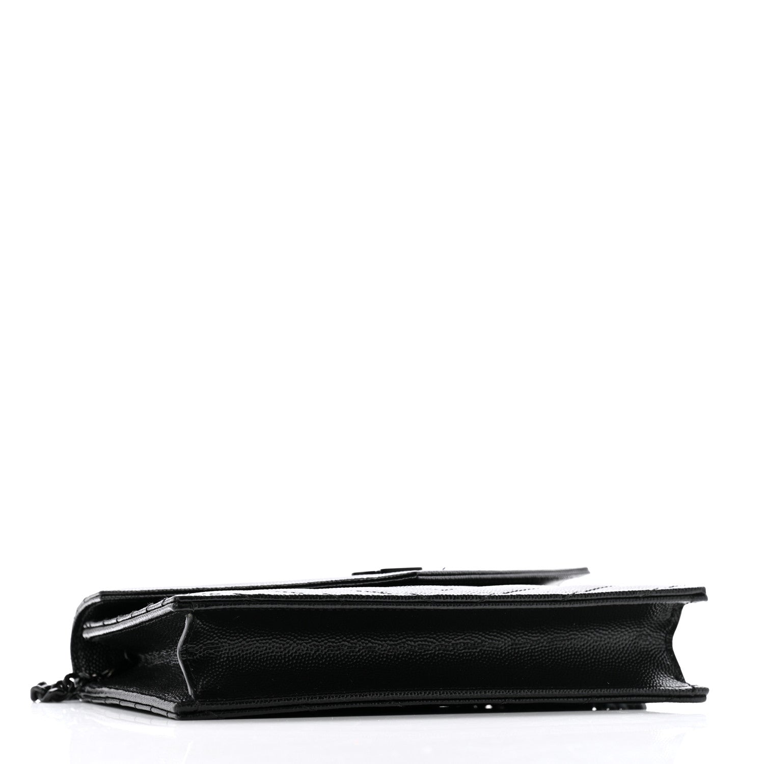 Saint Laurent Grain De Poudre Matelasse Chevron Monogram Monochrome Envelope Chain Wallet Black 4 of 14