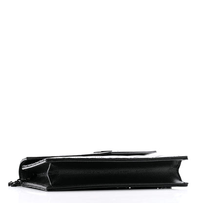 Saint Laurent Grain De Poudre Matelasse Chevron Monogram Monochrome Envelope Chain Wallet Black 4 of 14