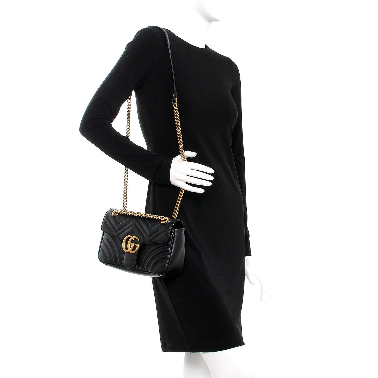 Calfskin Matelasse Small GG Marmont Shoulder Bag Black