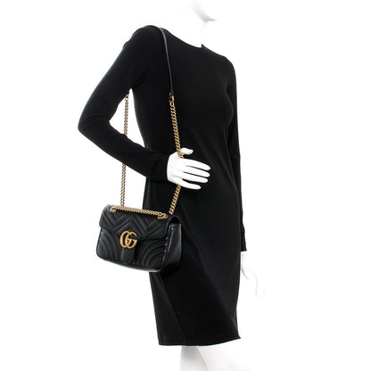 Gucci Calfskin Matelasse Small GG Marmont Shoulder Bag Black 2 of 7