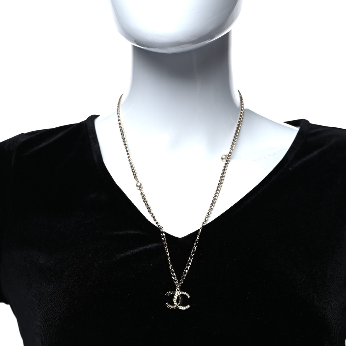 Crystal Textured CC Pendant Necklace Gold