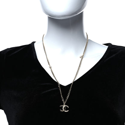 Chanel Crystal Textured CC Pendant Necklace Gold 2 of 5