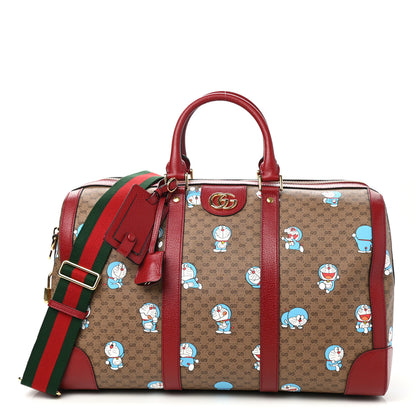 Gucci X DORAEMON Mini Vintage GG Supreme Monogram Web Duffle Travel Bag Beige Cherry Red 1 of 9
