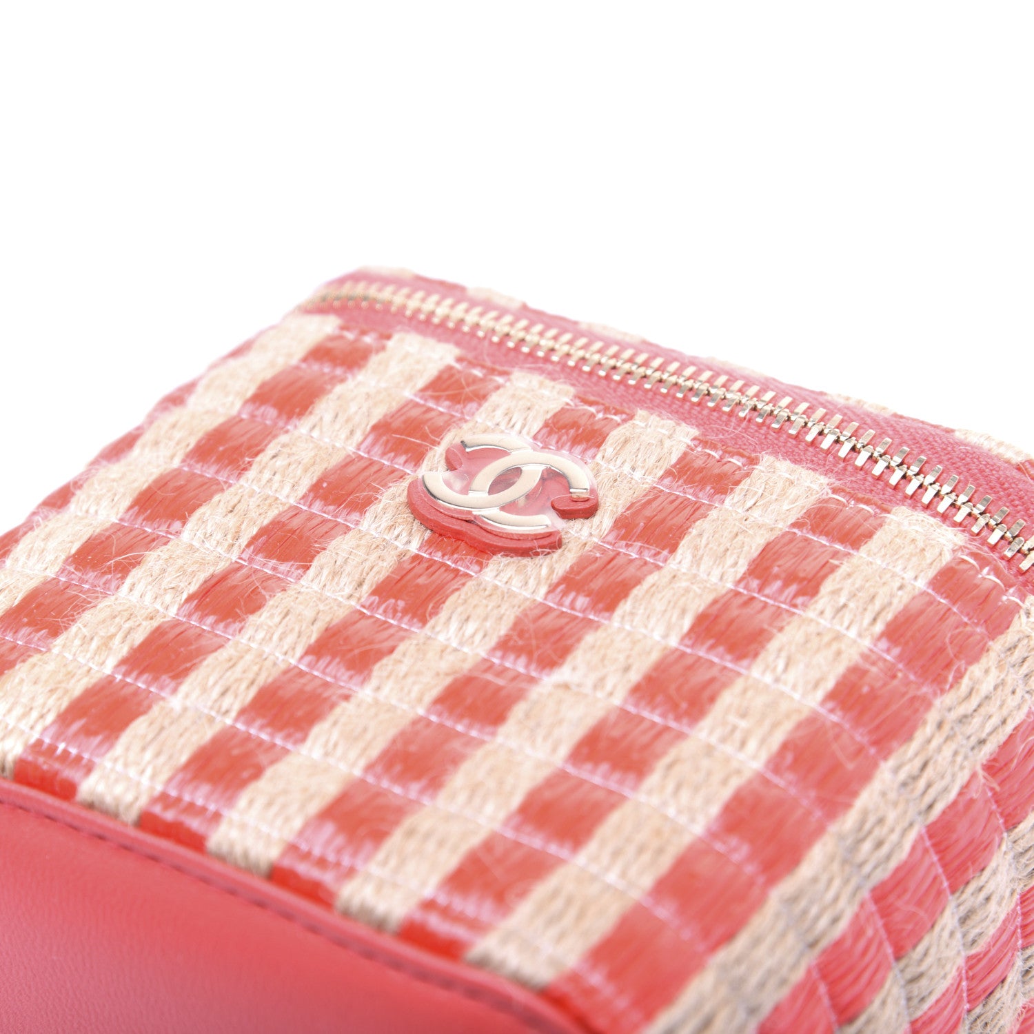 Chanel Raffia Jute Striped Mini Vanity Case With Chain Red Beige 11 of 13