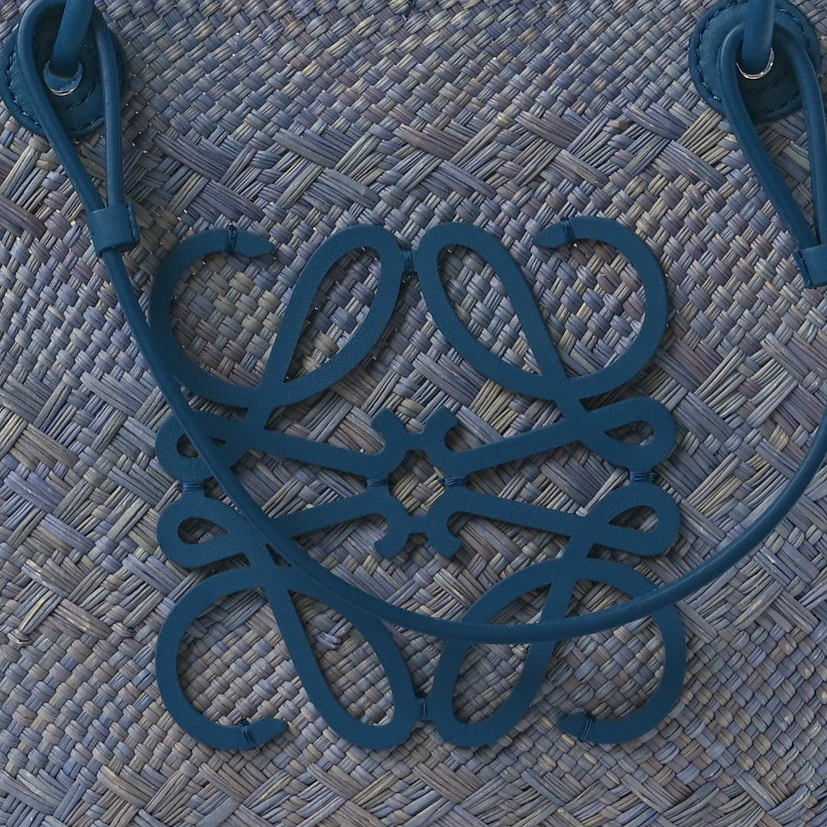 Loewe Iraca Palm Calfskin Anagram Medium Anagram Basket Bag Denim Blue 7 of 9