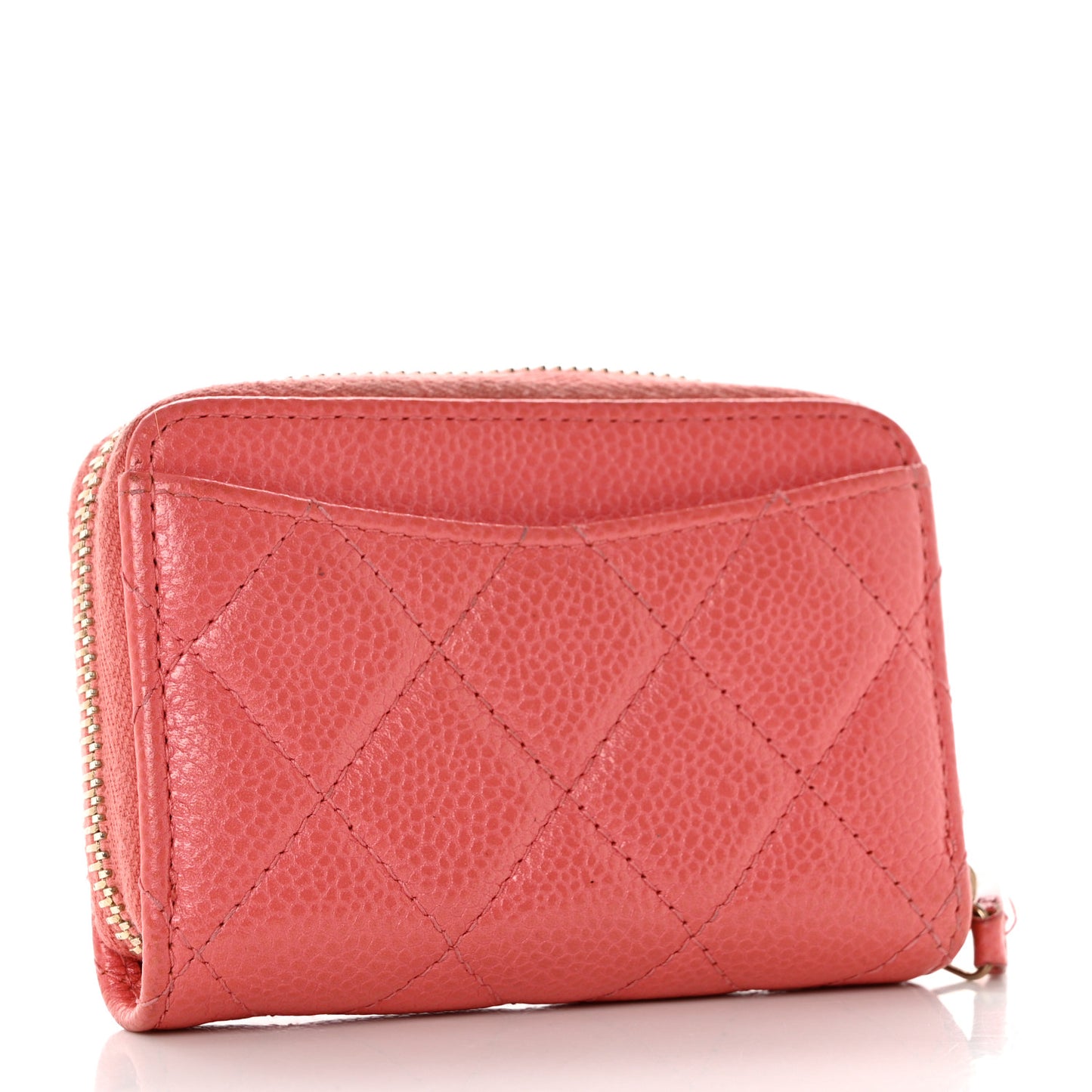 Metallic Caviar Quilted Zip Coin Purse Pink