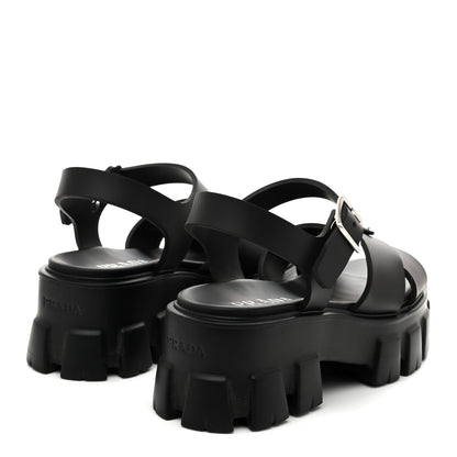 Prada Foam Rubber Metal Triangle Logo Monolith 55mm Soft Cage Sandals 37 Black 5 of 10