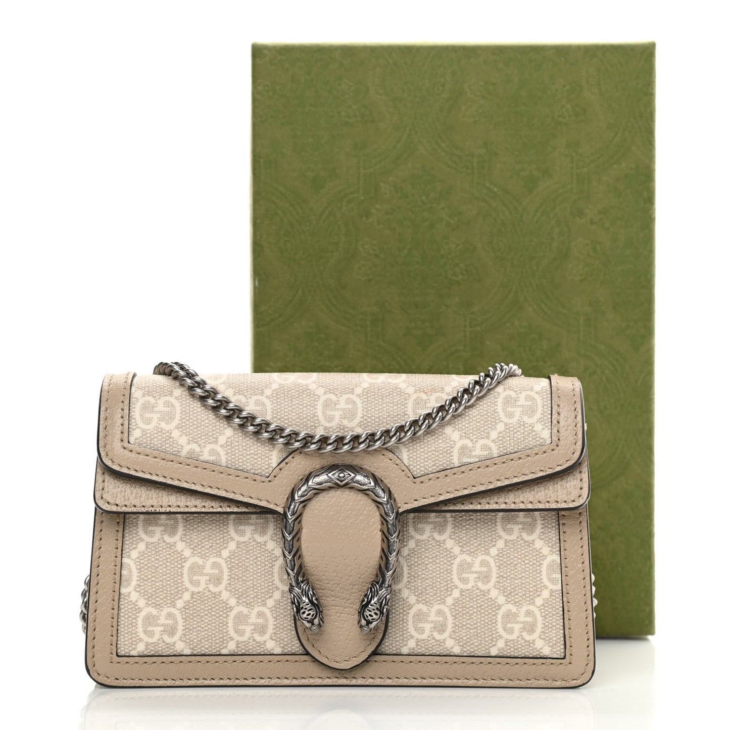 GG Supreme Monogram Textured Dollar Calfskin Super Mini Dionysus Shoulder Bag Beige Mystic White Oatmeal