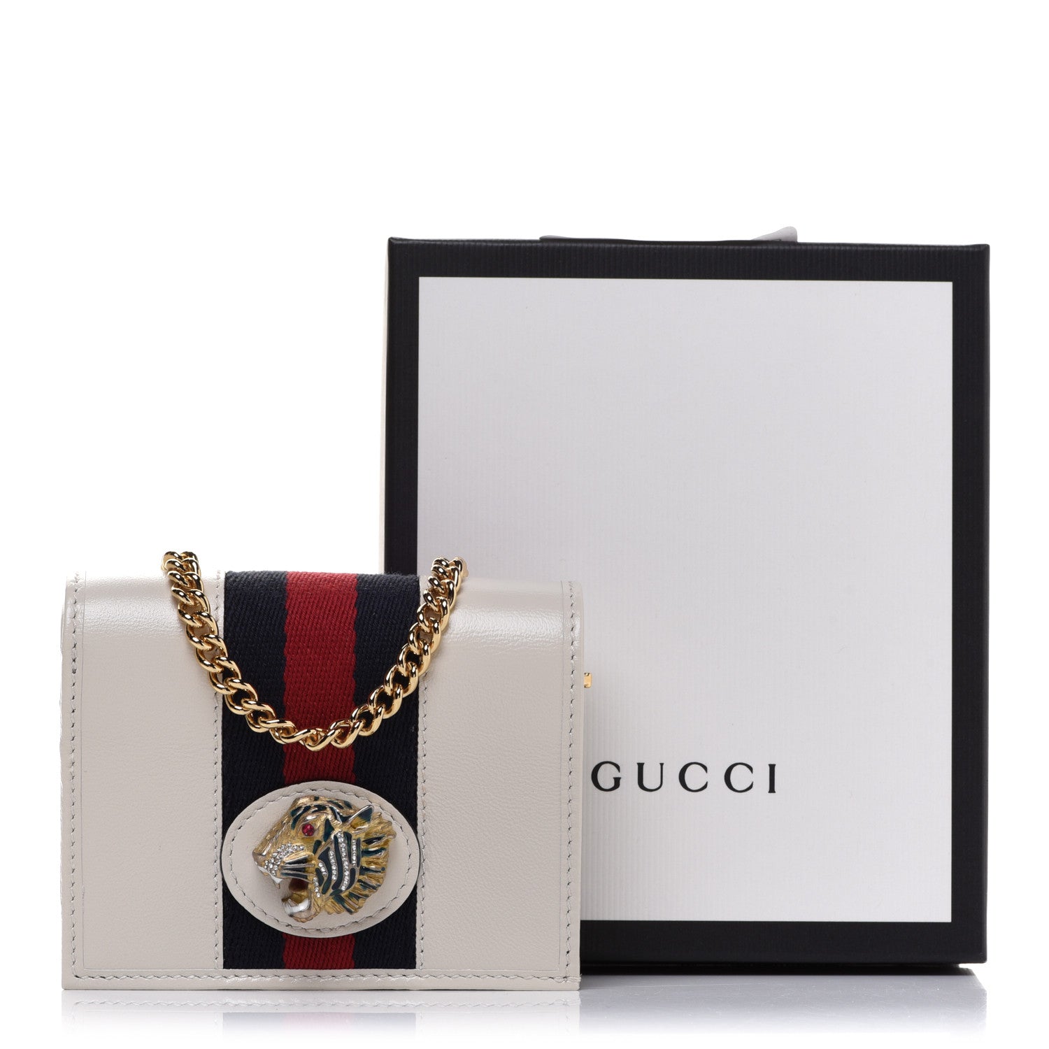 Gucci Calfskin Web Rajah Chain Card Case Wallet White 7 of 7