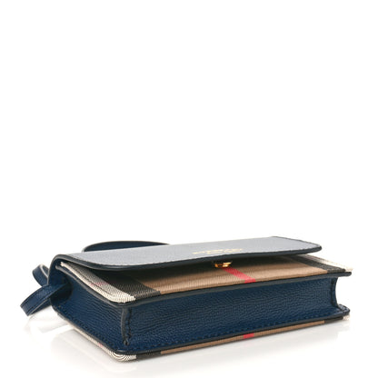 Burberry Grained Calfskin House Check Tartan Mix Hampshire Wallet On Chain Navy 4 of 8