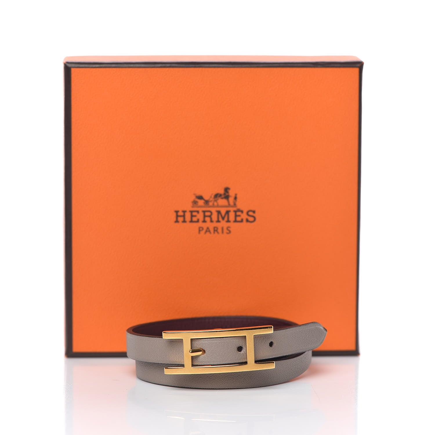 Hermes Swift Behapi Double Tour Bracelet T2 Gris Asphalte Bordeaux 5 of 5