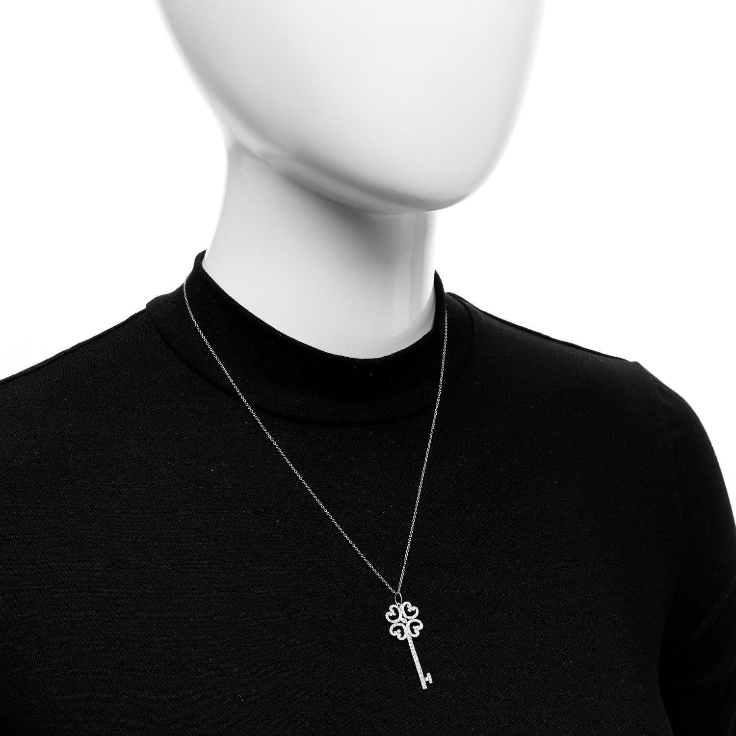 Tiffany Platinum Diamond Enchant Quatra Heart Key Pendant Necklace 2 of 5