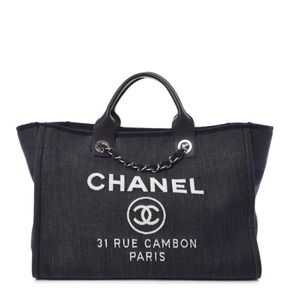 Chanel Canvas Large Deauville Tote Dark Blue 1 of 7