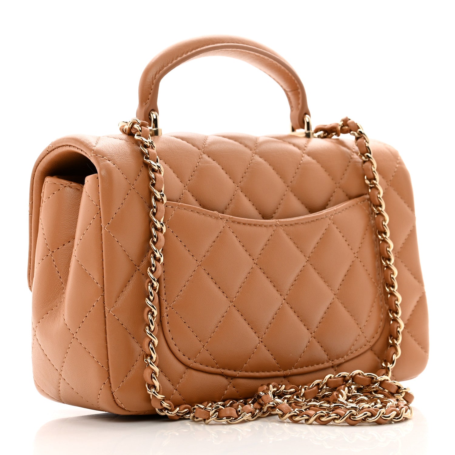 Chanel Lambskin Quilted Mini Top Handle Rectangular Flap Dark Beige 3 of 10