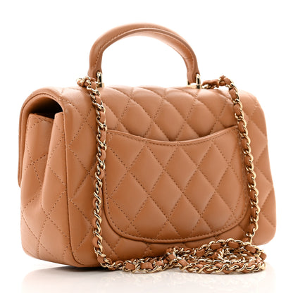 Chanel Lambskin Quilted Mini Top Handle Rectangular Flap Dark Beige 3 of 10