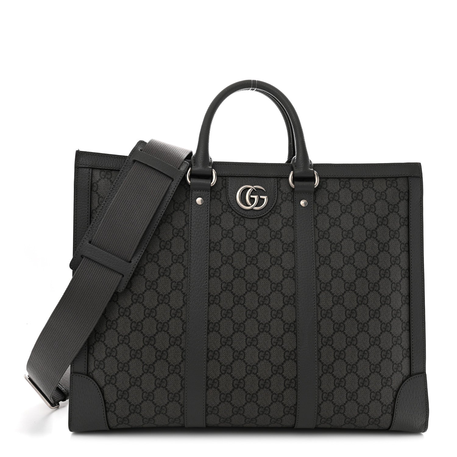 Gucci GG Supreme Monogram Textured Dollar Calfskin Large Ophidia Tote Bag Grey Black Graphite Grey 1 of 14