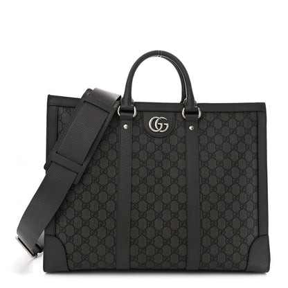 Gucci GG Supreme Monogram Textured Dollar Calfskin Large Ophidia Tote Bag Grey Black Graphite Grey 1 of 14
