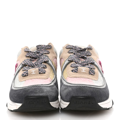 Chanel Fabric Suede Calfskin CC Sneakers 36 Pink Beige Multicolor 3 of 9
