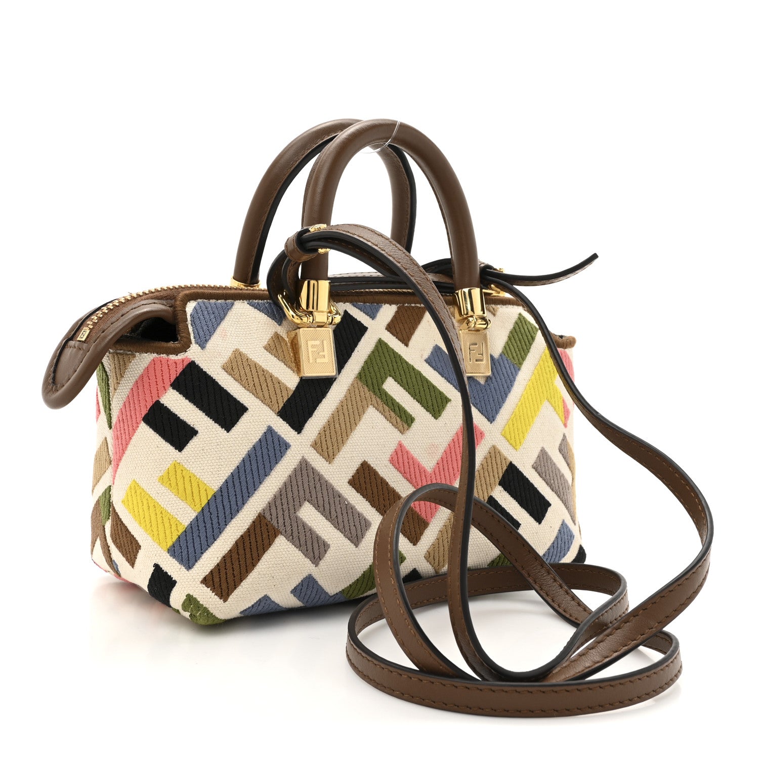 Fendi Canvas Vitello FF Multicolor Embroidered Mini By The Way Top Handle Boston Bag Multicolor 3 of 10